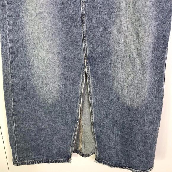 Mikarose Skirt Womens XL Denim Maxi Teacher Country Split Hem Front Button Fly - Picture 6 of 7
